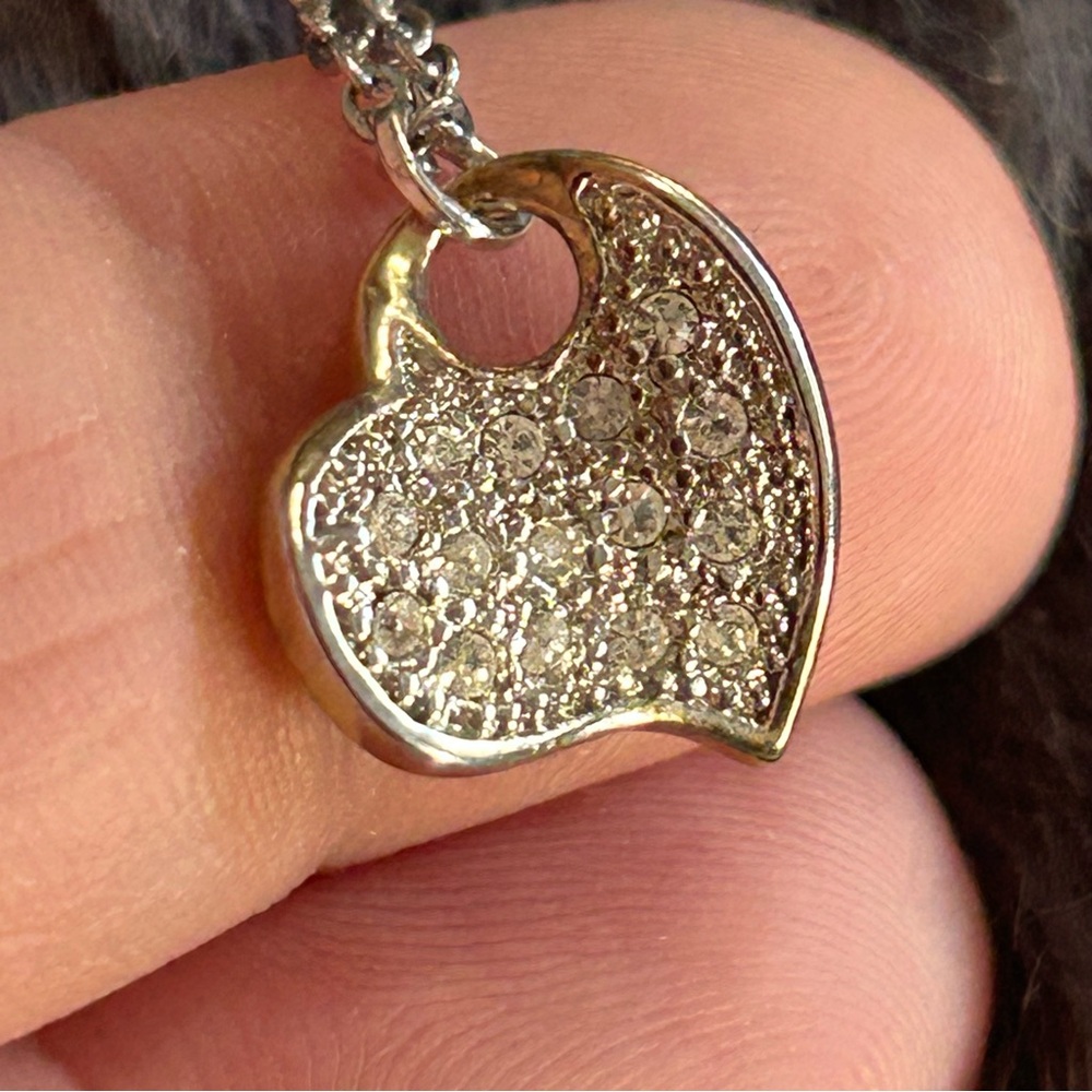 Handcrafted clear glass stone pave heart pendant on chain necklace